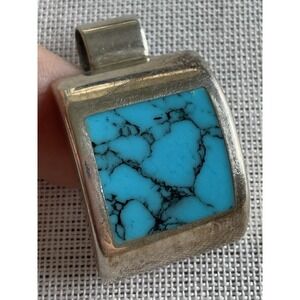 Vintage Taxco Mexico Sterling Silver Turquoise Pendant 16g ESTATE jewelry